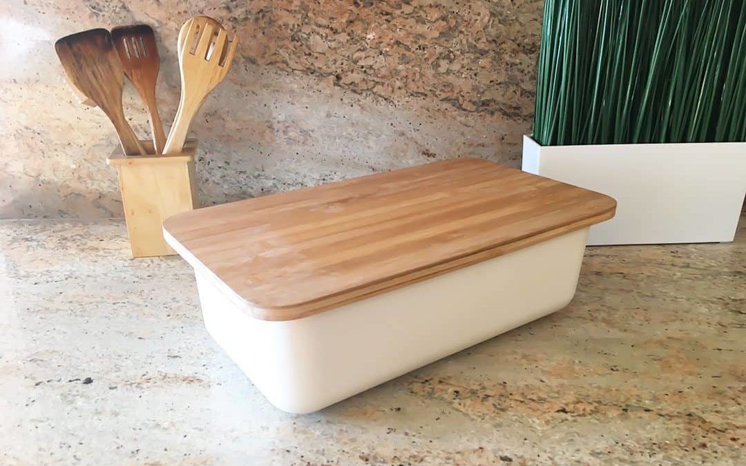 Bamboo Fiber Bread Box with Cutting Board (Natural White)